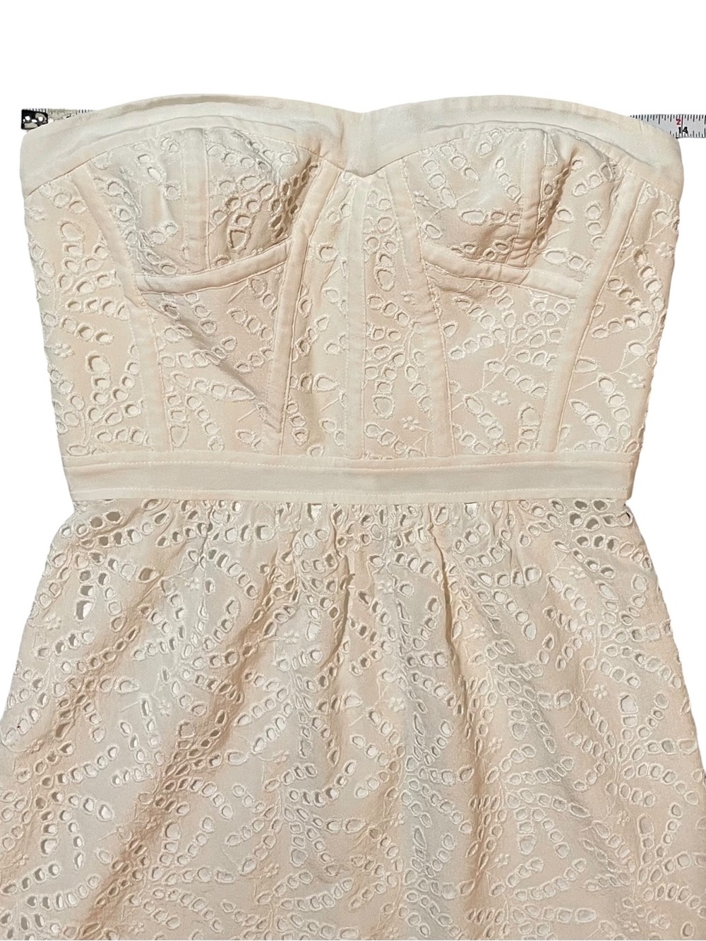 REBECCA TAYLOR Off White Strapless Eyelet Mini Dress US 2 - Picture 9 of 12